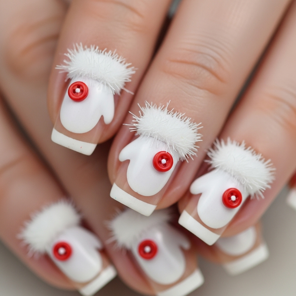 White Fur-Trimmed Mittens nails
