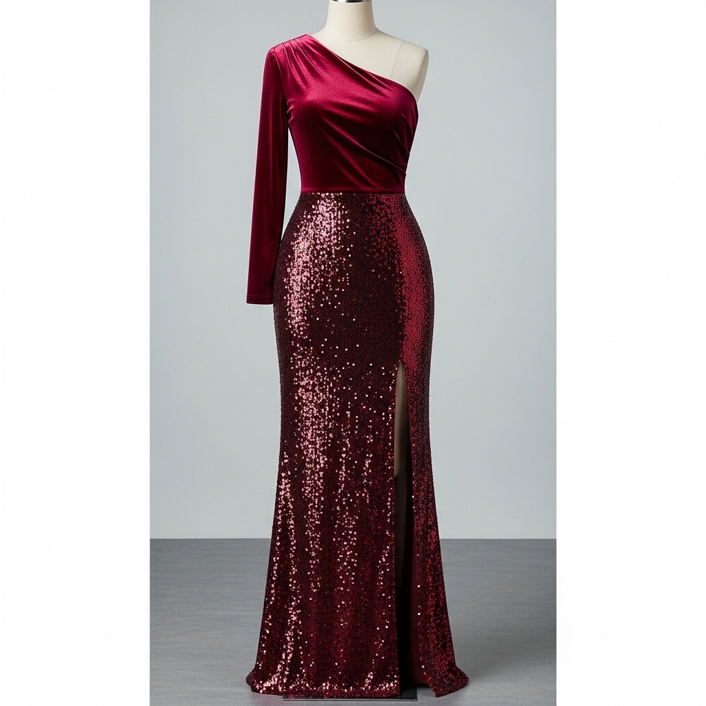 Windsor Burgundy Velvet-Sequin Maxi