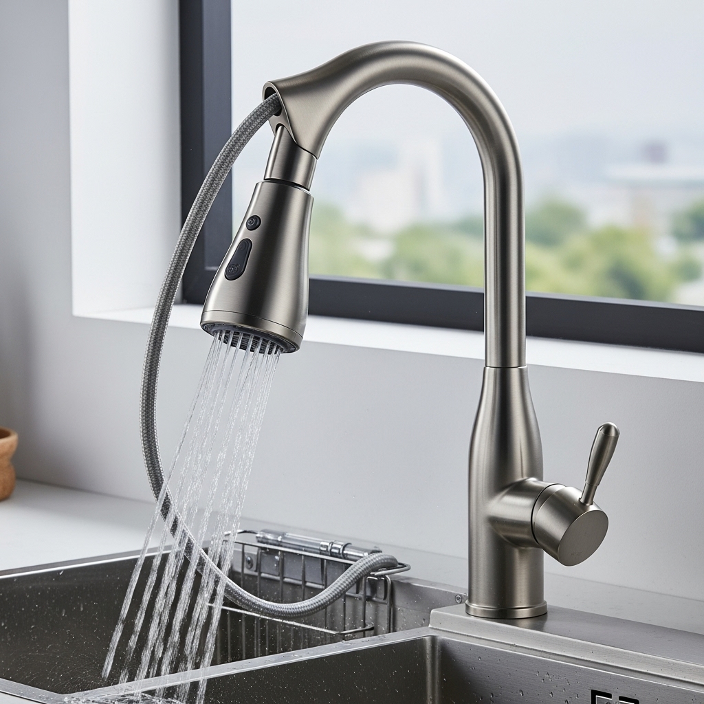 WEWE Single Handle High Arc Pull-Out Faucet 