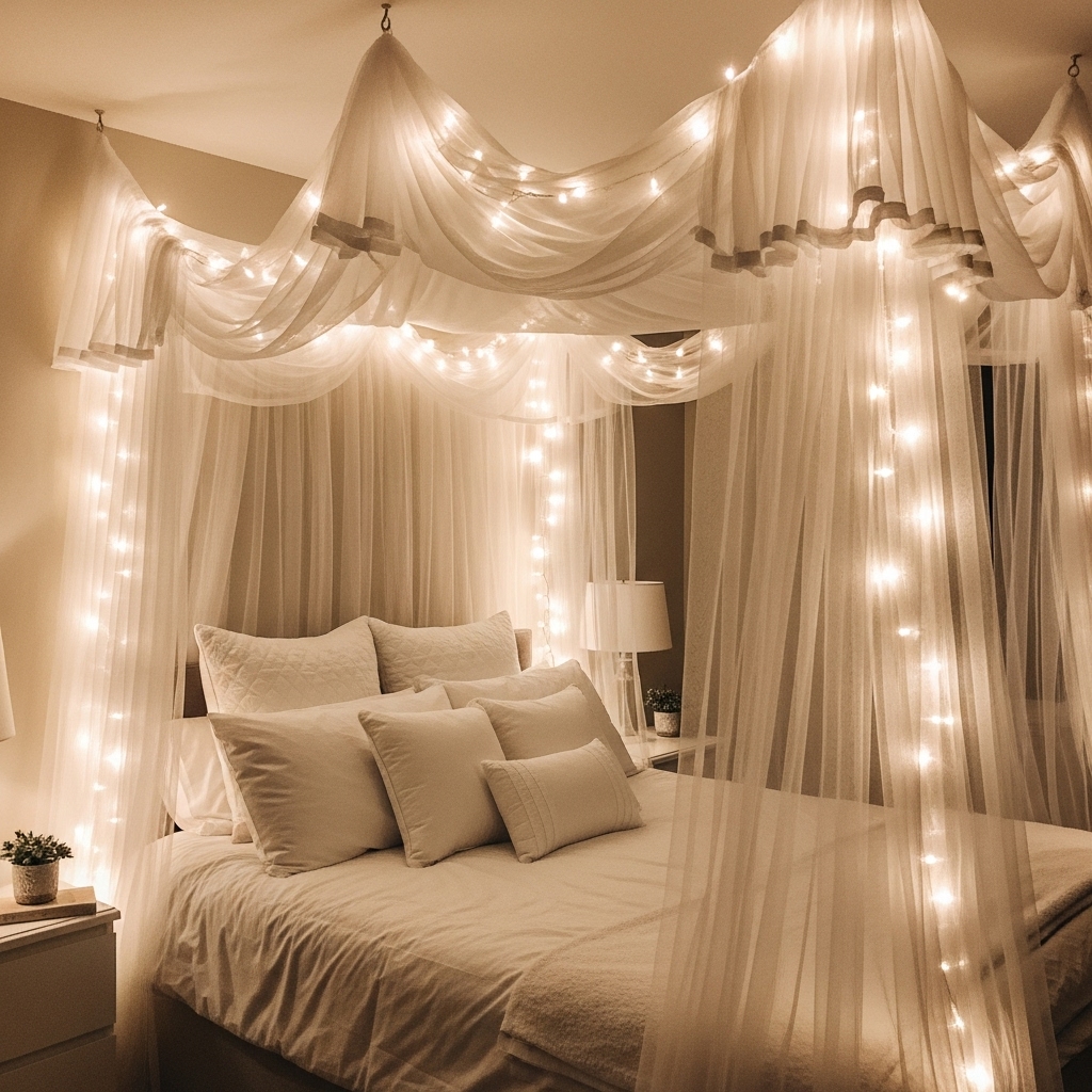 DIY Tulle and Light Canopy