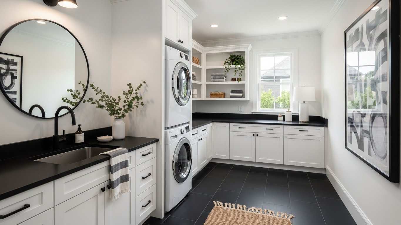 Stunning Black Floor Laundry Room Ideas
