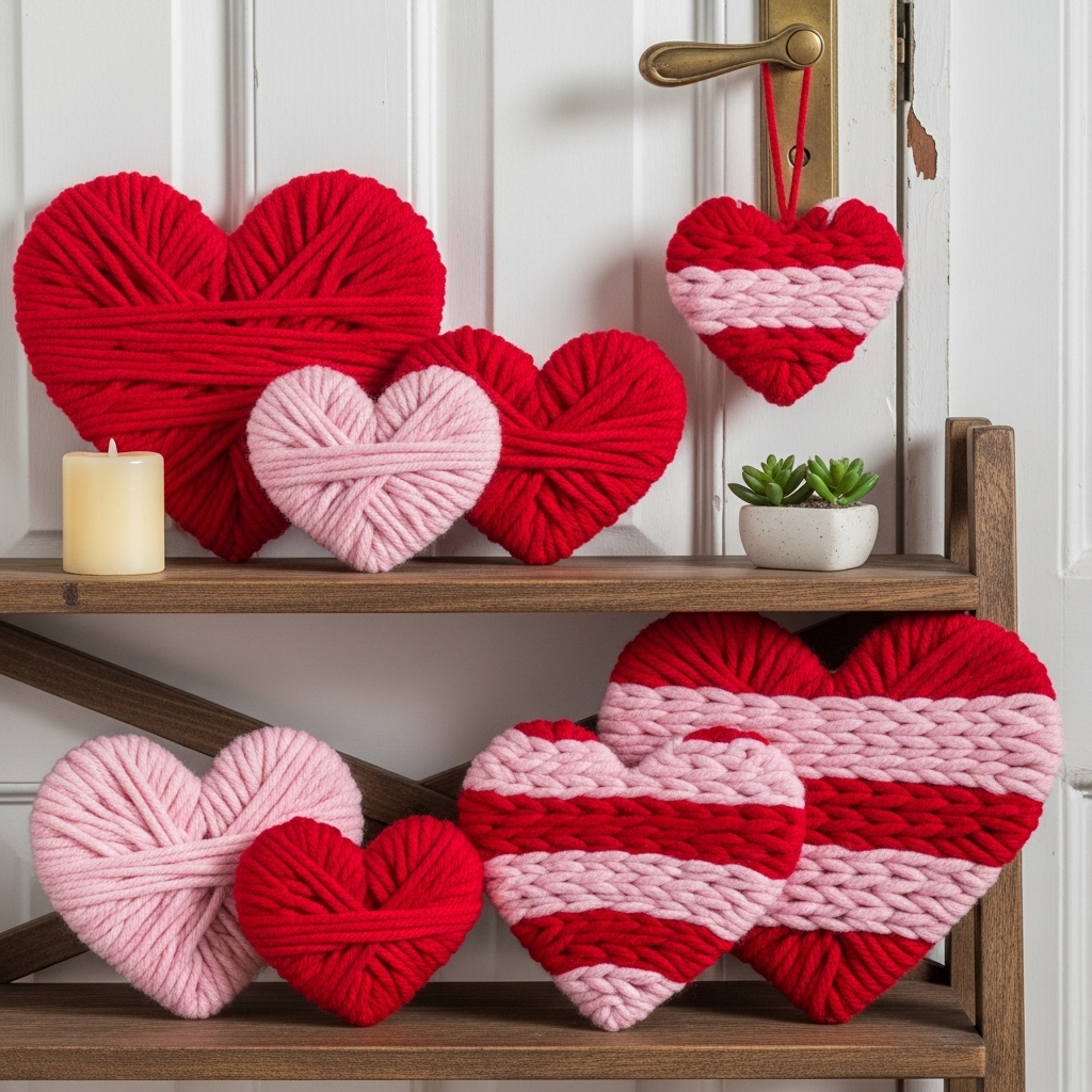 Yarn-Wrapped Cardboard Hearts 