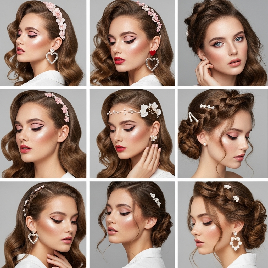 Hairstyles that match Valentine makeup and accessories
