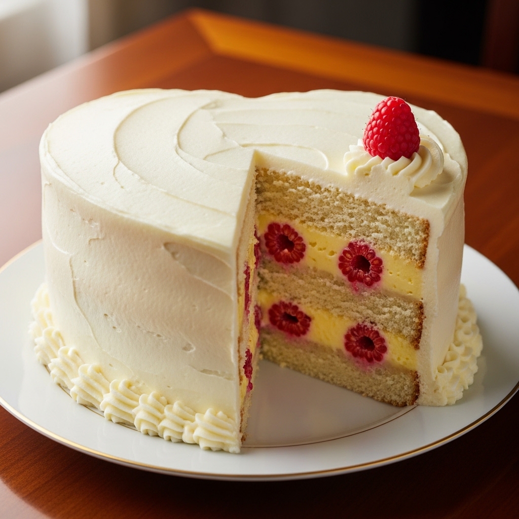 Vanilla Heart Cake with Raspberry