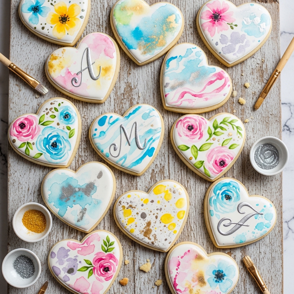 Watercolor Heart Cookies: