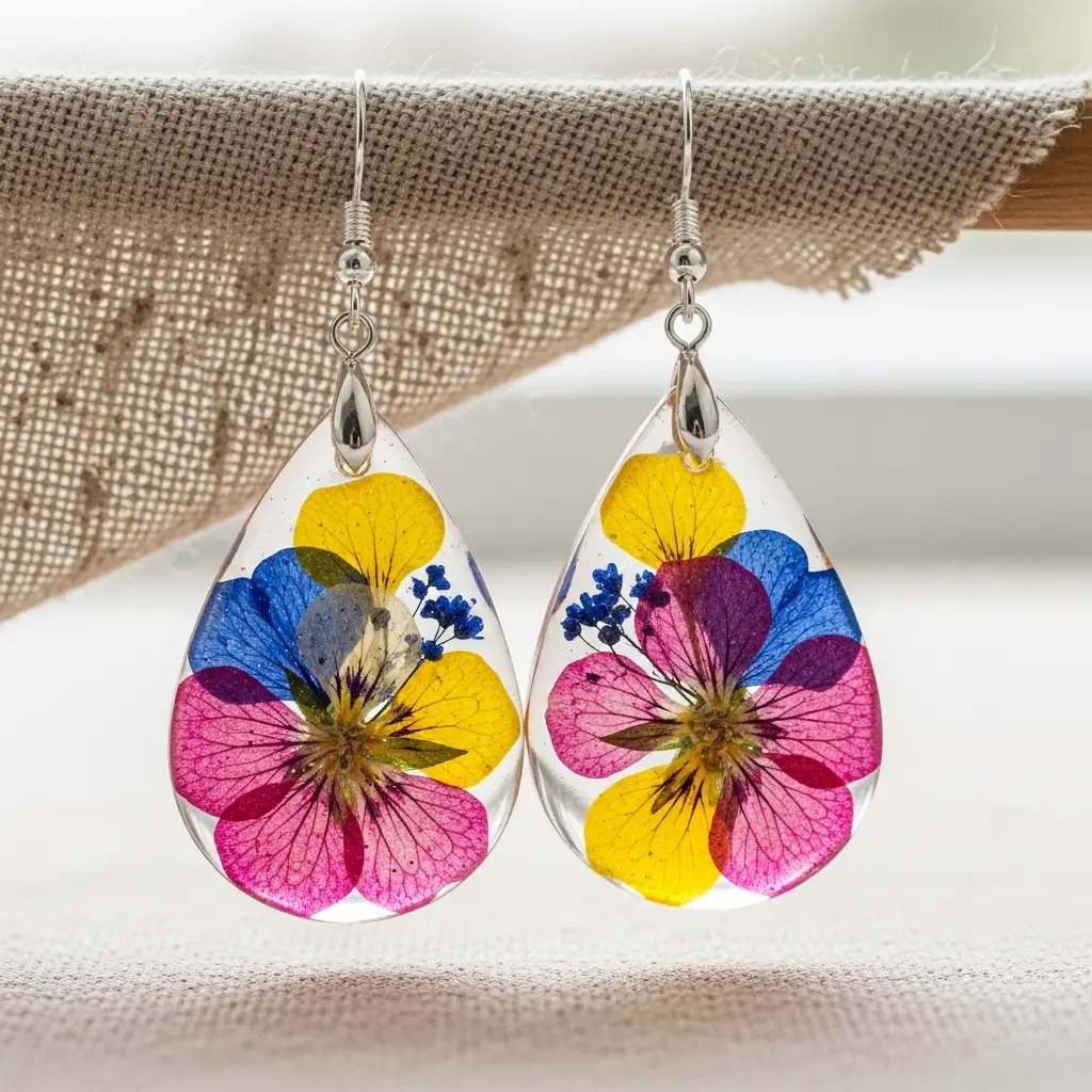 Resin Pressed Flower Earrings