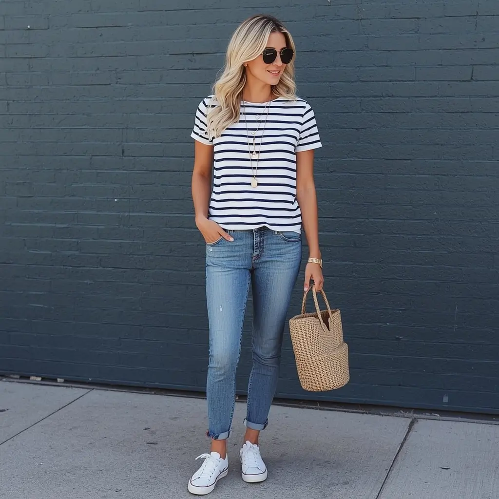 Classic Striped Tee With Jeans