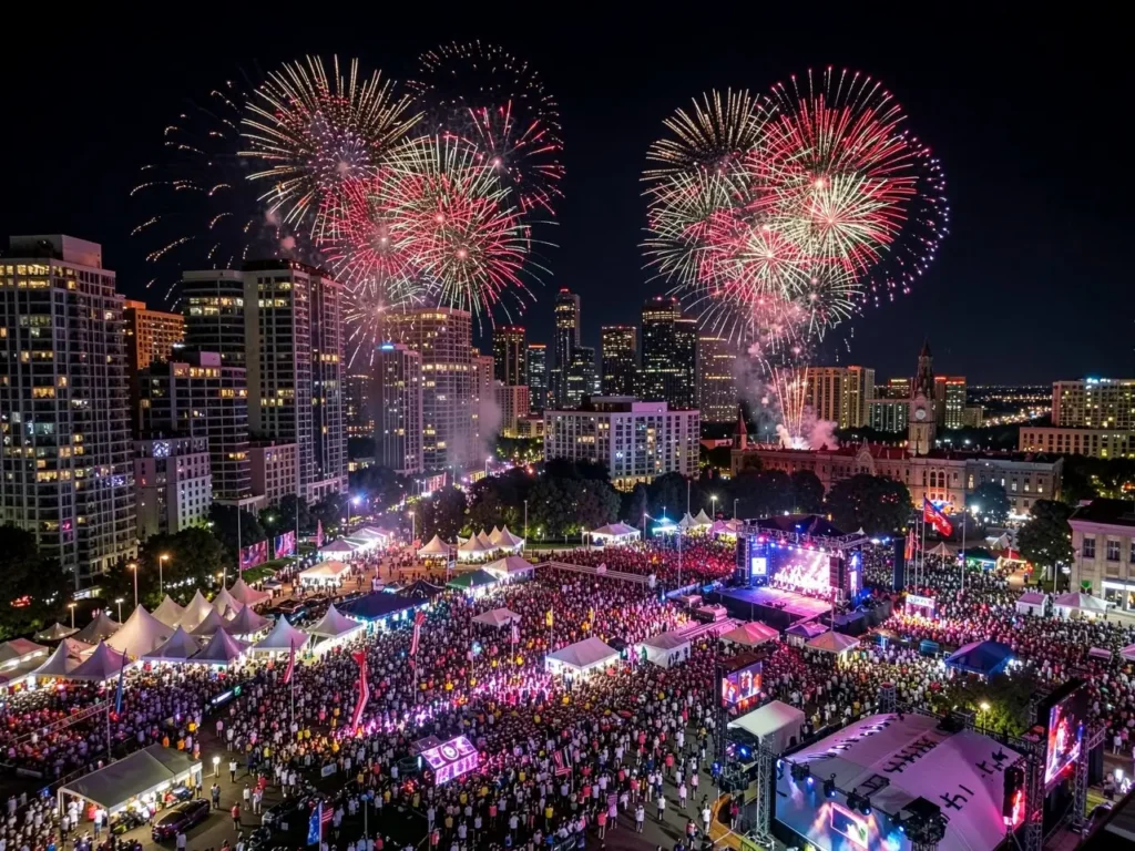 Big city fireworks and concerts