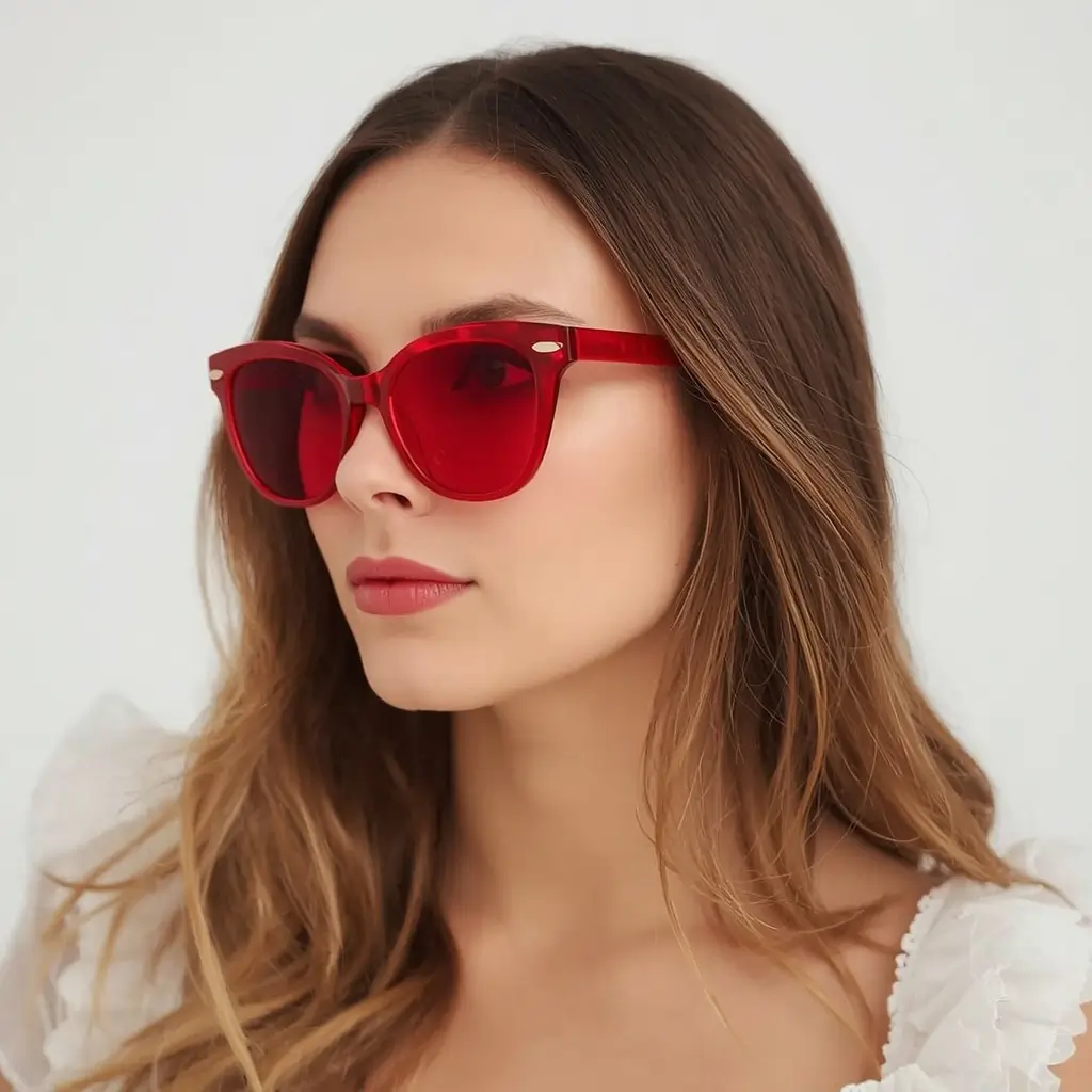 Red Acetate Cat-Eye Sunglasses