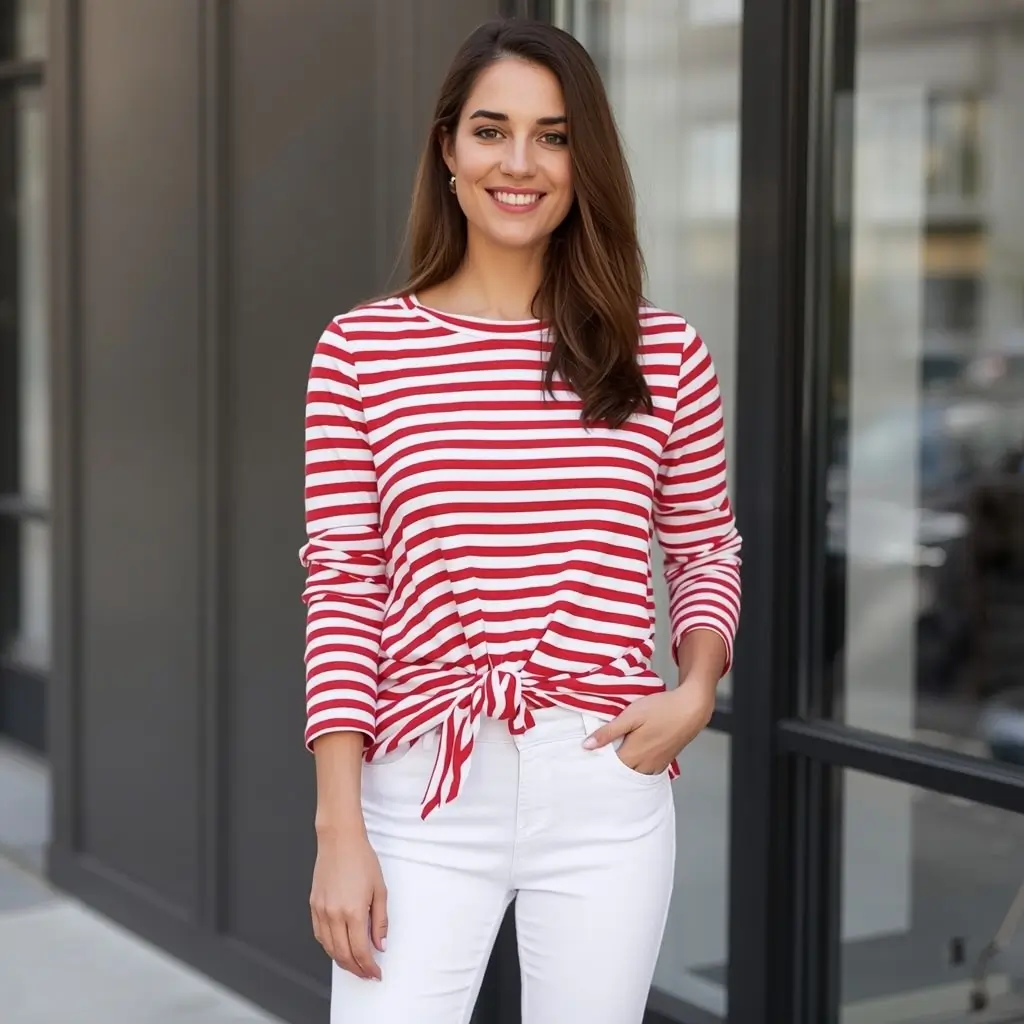 Red and White Striped Breton Tops