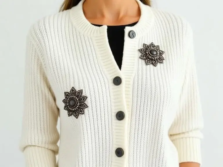 Cardigan with Vintage Pewter Brooches