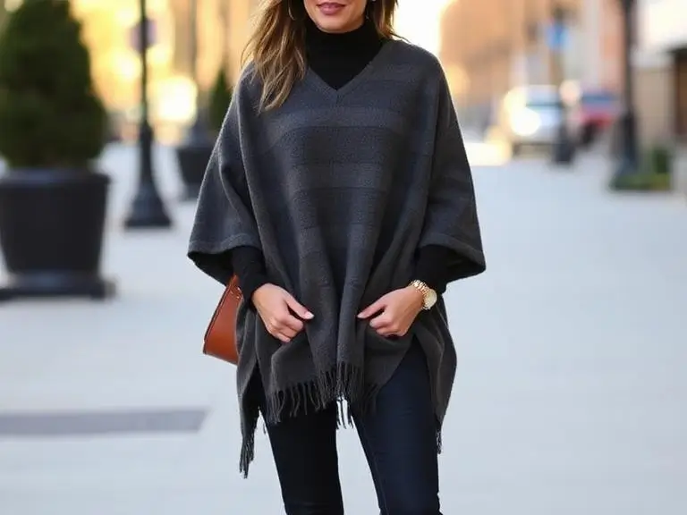 Classic Huaso Poncho and Dark Jeans