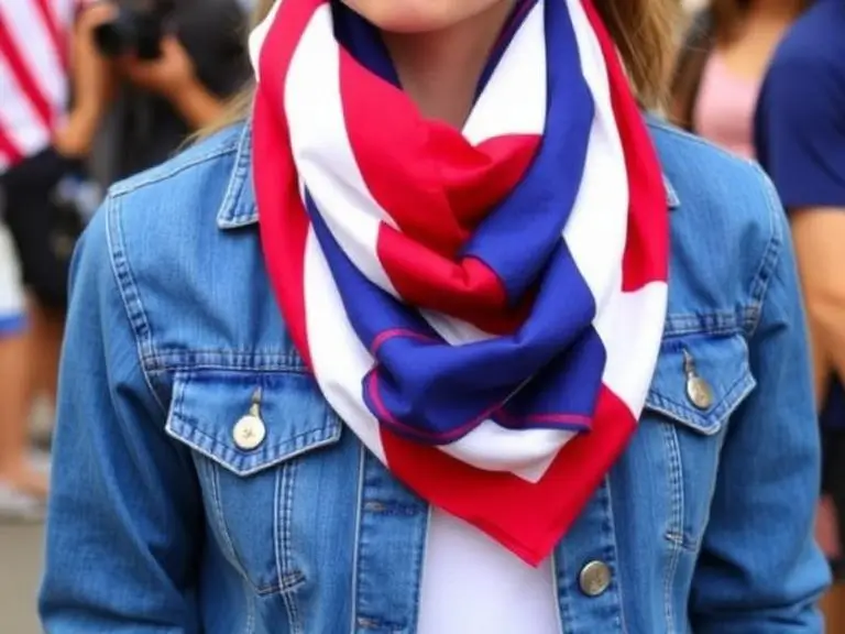Denim Jacket with a Tricolor Scarf