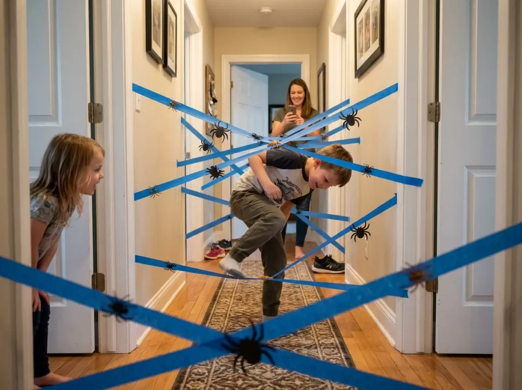 Masking Tape Yarn Spider Web Maze