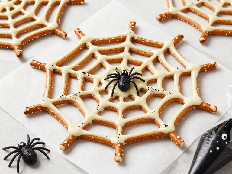 Spooky Pretzel Spider Web Baskets