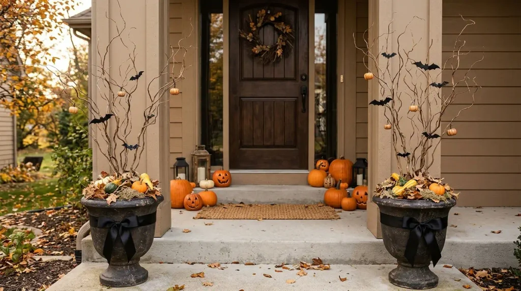 Decorate Porch Planters with Halloween Branches