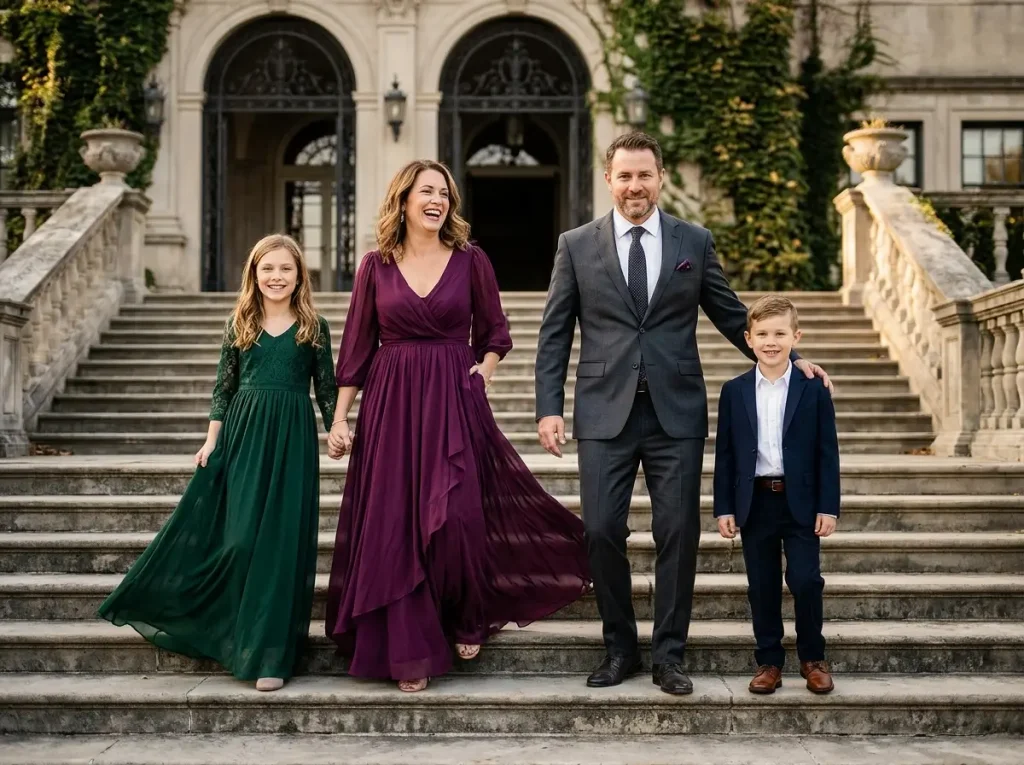 Polished Formal Suits and Flowing Dresses